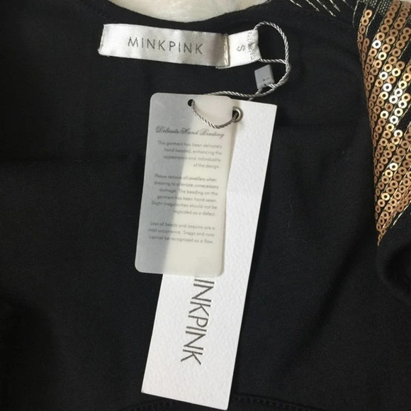 MINKPINK | Gold Sequin Metallic Chevron Bodycon Dress - Picture 7 of 8